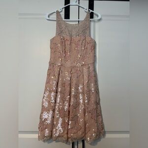 Anthropologie Beige and Gold Sequin Dress